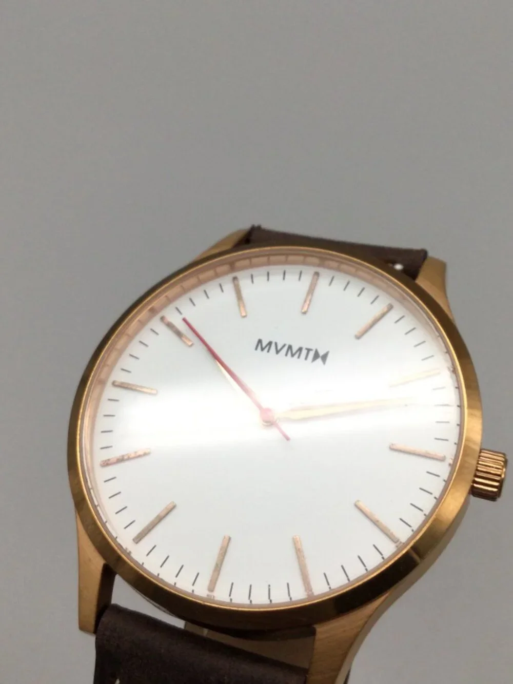 MVMT 40mm Mens Watch Rose Gold Tone Brown Leather Band
